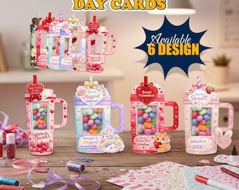 Tumbler Valentine Cards for Kids, Printable Candy Holder Valentines, Editable Canva Template, Classroom Party Exchange