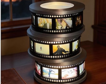 Personalized Photo Lamp, Vintage Film Reel Decor, Custom Memories Light