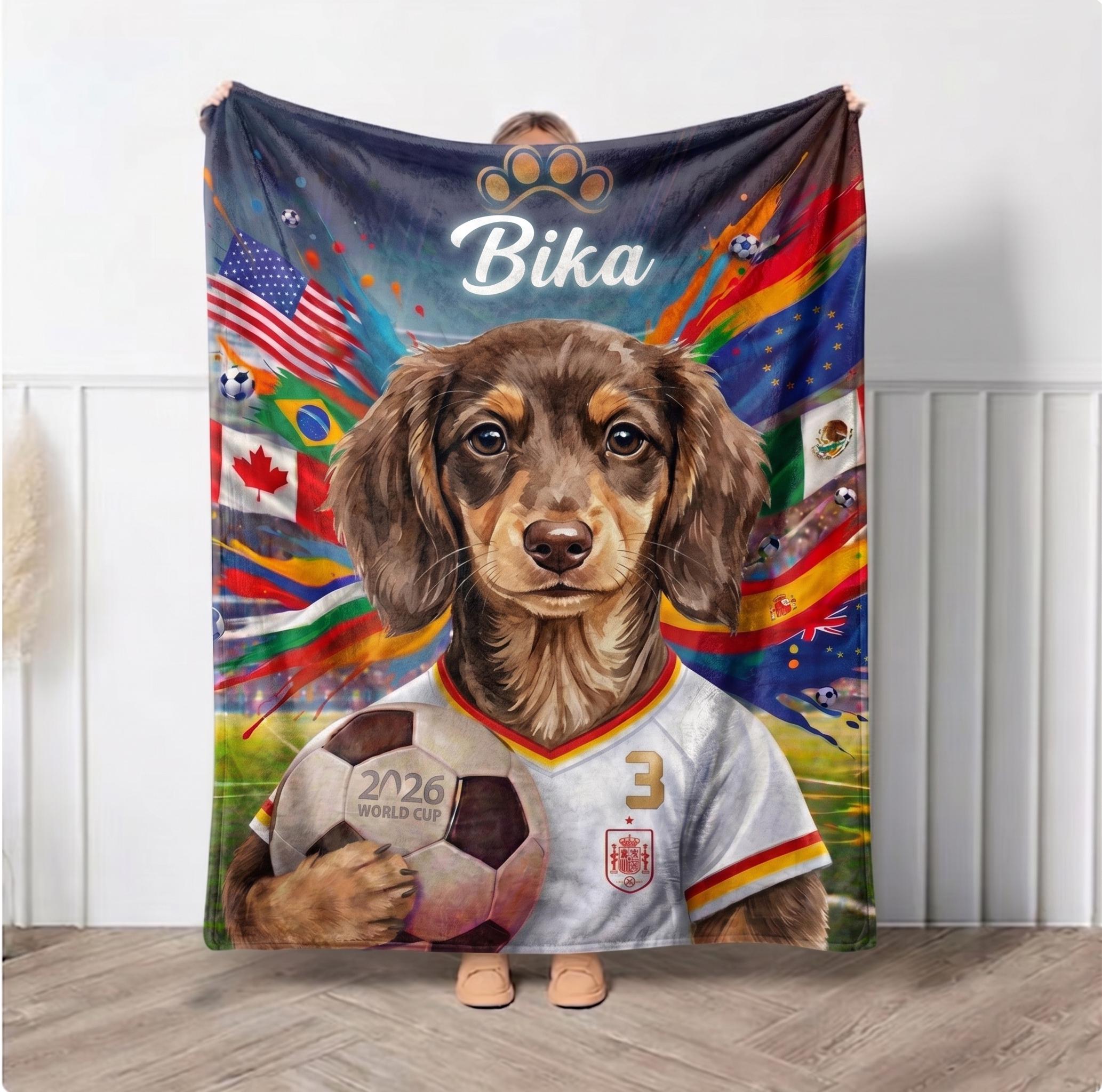 Custom Pet Portrait 2026 World Cup Soccer Fleece Blanket Printed