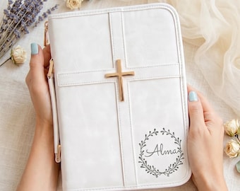 Couverture de bible personnalisée en similicuir, cadeau chrétien gravé, étui pour livre religieux