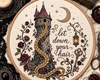 Fairy Tale Tower Embroidery Transfer | Let Down Your Hair Wash Away Pattern | Storybook Design | Physical Hand Embroidery Pattern