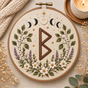 Berkano Rune Stick and Stitch Embroidery Pattern | Norse Rune Transfer | Scandinavian Folk Art Embroidery