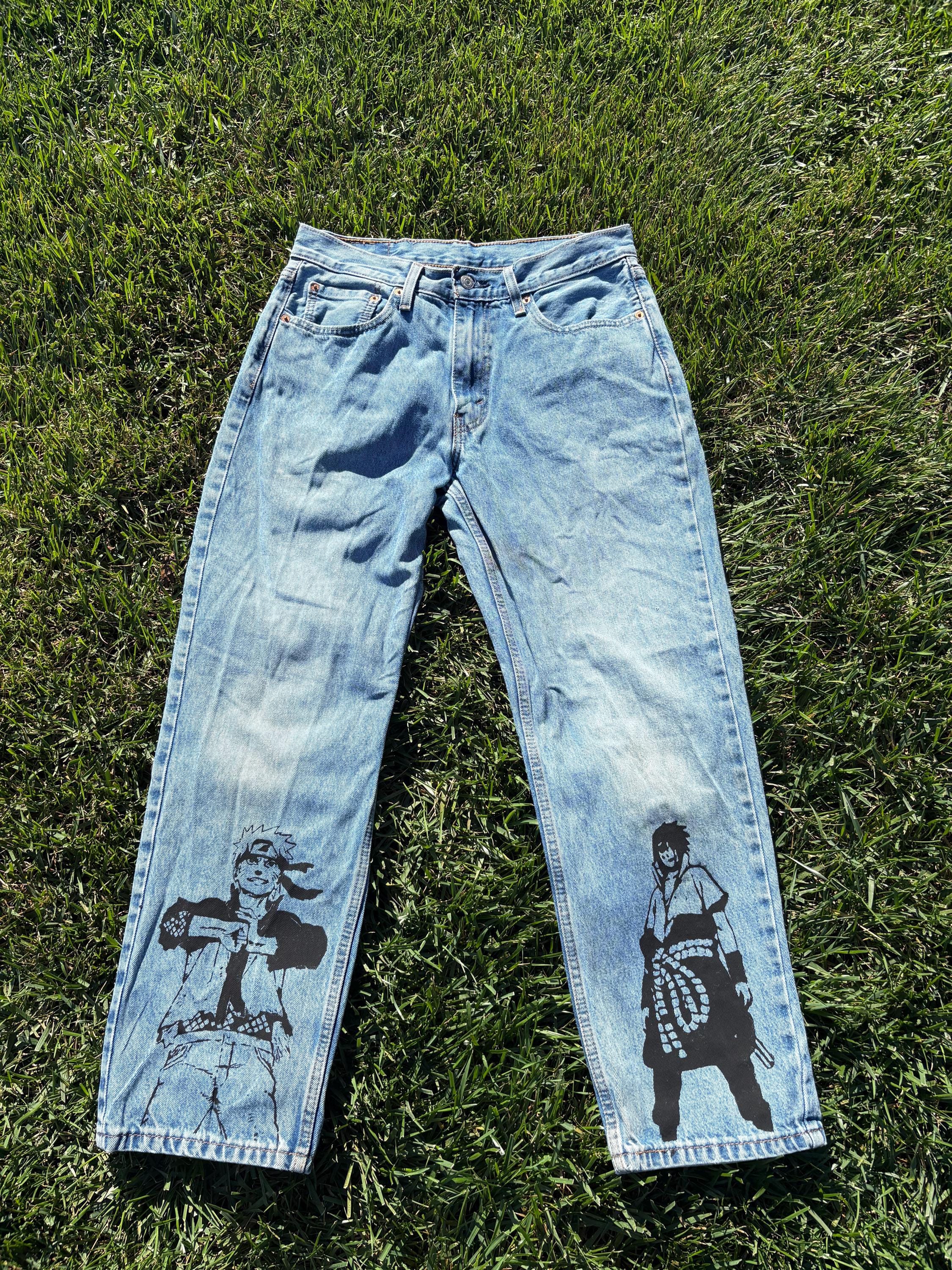 Hand-painted Anime Jeans: Naruto and Sasuke, Shinobi Fan Art - Etsy
