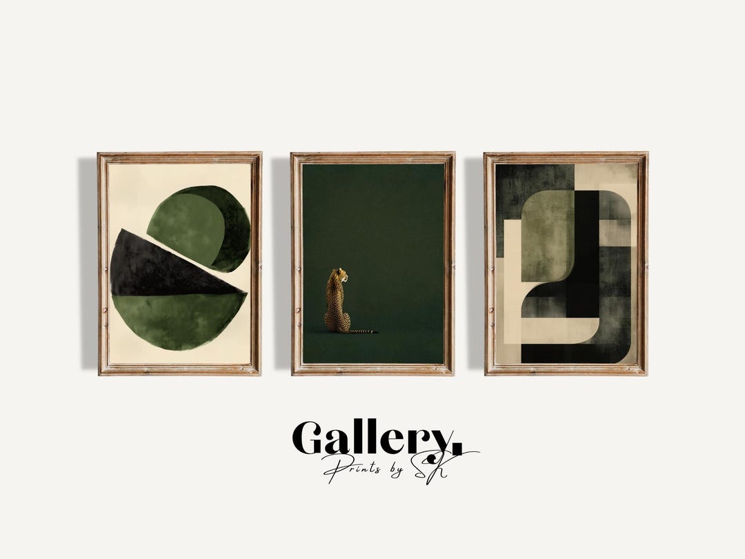 Mid Century Modern Wall Art Set of 3 Printable, Green Abstract ...