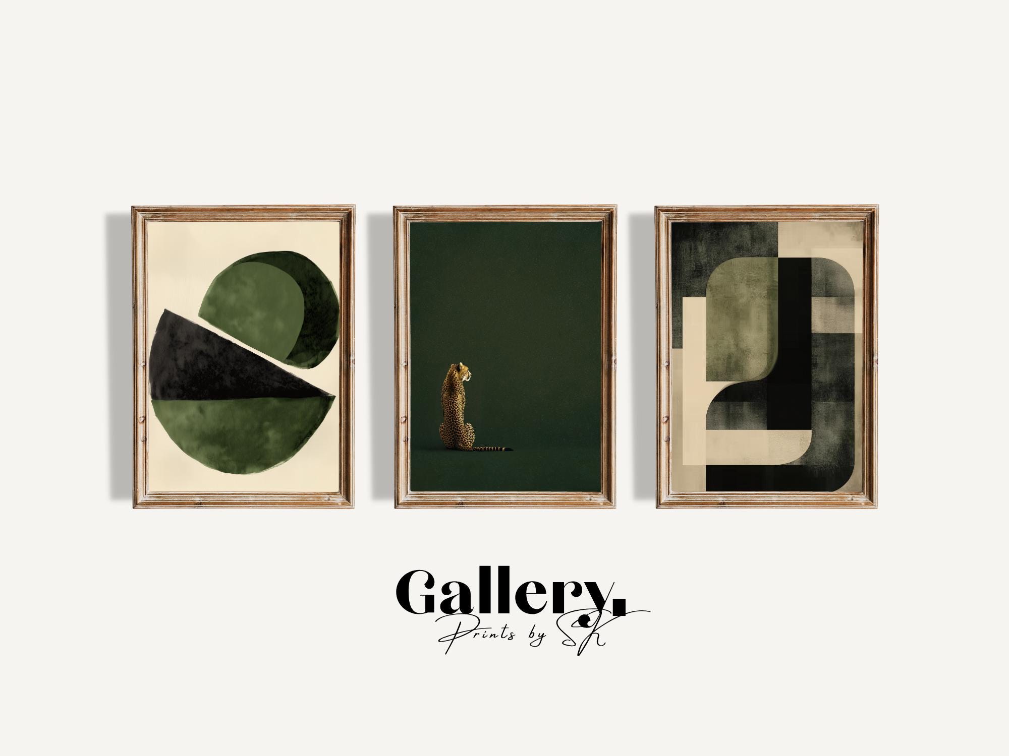Mid Century Modern Wall Art Set of 3 Printable, Green Abstract ...