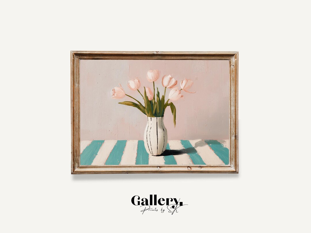 Calm Neutral Tulip Wall Art Printable | Pink Floral Painting | Still ...