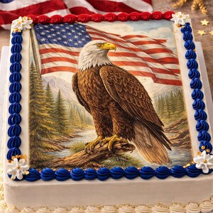 Bald Eagle Edible Cake Image, Patriotic USA Flag Edible Cake Topper, American Flag Cake, USA Birthday Décor, Military Celebration Cake