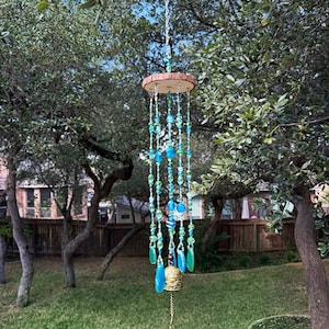 Handmade Agate Geode Wind Chime | Blue | Green | Crystal Sun Catcher | Garden Decor
