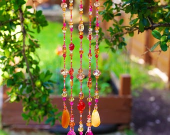 Campana de viento • Atrapasueños, cristal bohemio, decoración para el hogar y el jardín