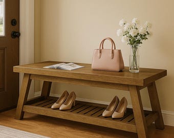Wood Entryway Bench with Shoe Storage| 2-Tier Seating Bench for Hallway| Mudroom Furniture| Shoe-Rack Livingroom
