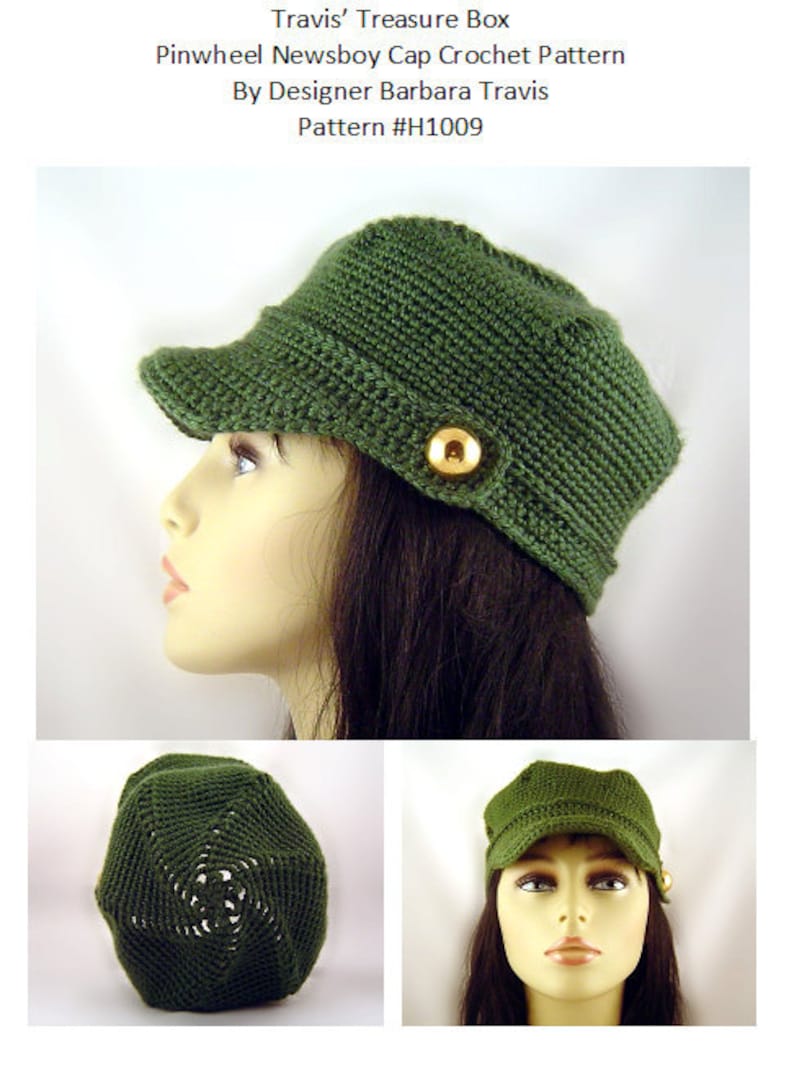 Crochet Pattern Pinwheel Newsboy Cap H1009 Engineer Hat image 5