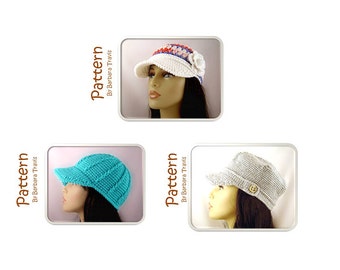 Crochet Pattern Collection Baseball Cap with Flower, Pinwheel Newsboy Cap, Chunky Ribbed Baseball Cap SAVE 3.98 with this collection