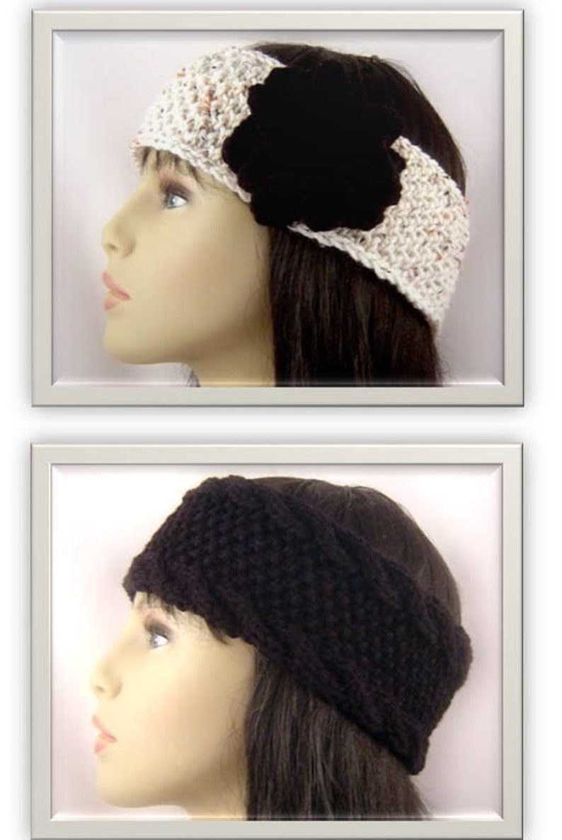 Knitting Pattern Ear Warmer 2 Designs one with Flower E1001 image 7