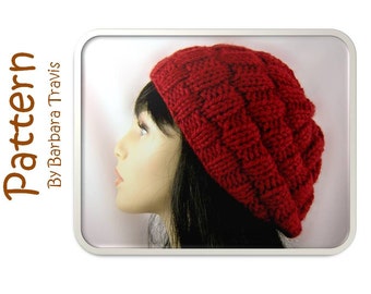 Knitting Pattern Slouchy Beret Double Broken Rib Design H1004