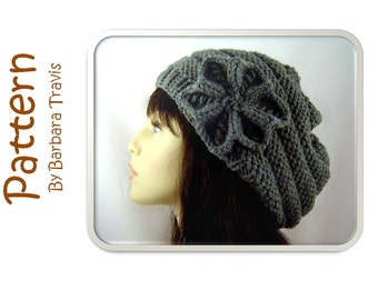 Strickanleitung Slouchy Beret Bienenstock Design mit Blume H1003