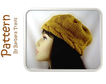 Strickanleitung Zopfmuster Band Baskenmütze H1010 Beanie Pill Box Hut