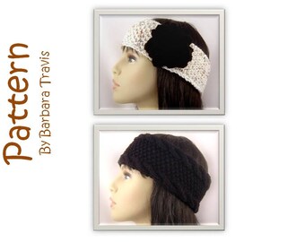 Knitting Pattern Ear Warmer 2 Designs one with Flower E1001