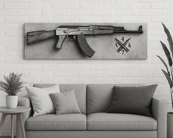 Arte de parede panorâmica em tela grande com rifle, decoração para casa para amantes de armas de fogo.