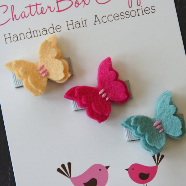 Baby Hair Clips Baby Snap Clips Butterfly Hair Clips in Wool Felt Summer Brights