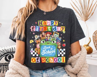 Maglietta Toy Story per il ritorno a scuola, maglietta "Buon primo giorno di scuola", regalo Disney per la scuola elementare, magliette Woody, Buzz e Jessie per l'asilo.