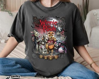 Retro Winnie The Pooh Halloween Shirt, Comfort Colors Disney Spooky Season Tee, Pooh And Friends Trick Or Treat, Family Trip Shirt