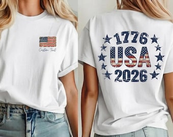 Maglietta personalizzata per il 250° anniversario America 1776 2026 Maglietta patriottica personalizzata Maglietta patriottica con nome personalizzato Maglietta con bandiera USA "We The People"