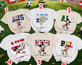 Maglietta Topolino Coppa del Mondo 2026, Maglietta da calcio Disney, Maglietta personalizzata con bandiere nazionali, Maglietta per tifosi di calcio, Magliette sportive Disney