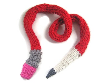 Teacher accessory - Red PENCIL Scarf - kids scarf - unisex scarf - knitted scarf - kid's scarf - all ages scarf