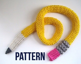 Pencil Scarf pattern - Instant Download PDF Knit PATTERN for Pencil Scarf -  Fun scarf pattern - Back-to-School scarf - Teacher Gift