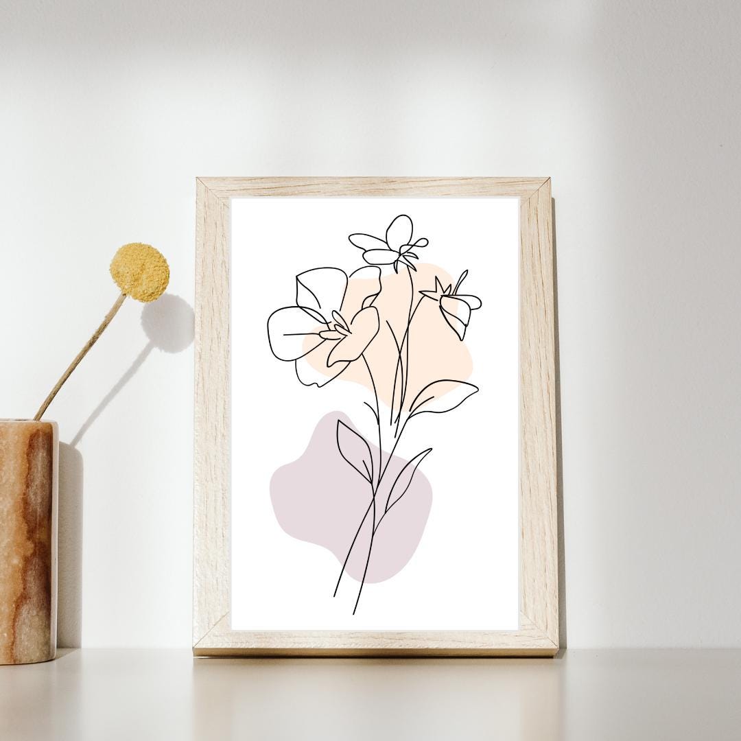 Abstract Line Flower Art Print, Minimalist Botanical Wall Art, Neutral ...