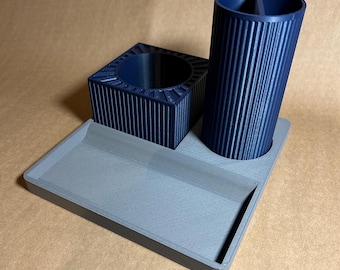 3D Printed Desk Organizer with Pen Holders & Tray - MATTE NAVY BLUE