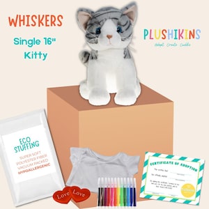 DIY Stuffed Cat Kit, 16" Plush Kitty Craft, Birthday Party Favor