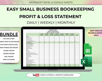 tägliche & monatliche Gewinn- und Verlust-Arbeitsmappe, Income Expense Tracker (Excel, Google Sheets)