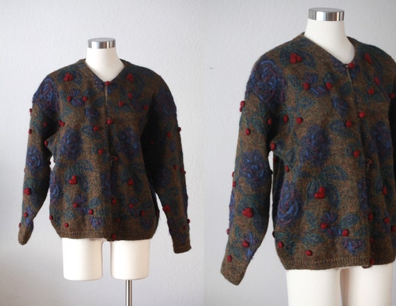 80s Mohair knitted botanical Cardigan - Express Tr
