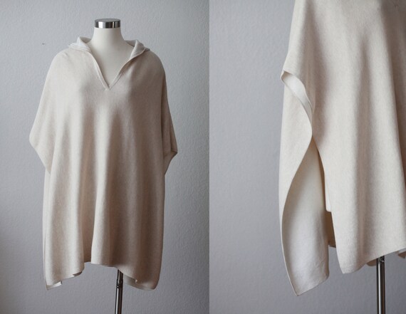 beige knitted cotton poncho