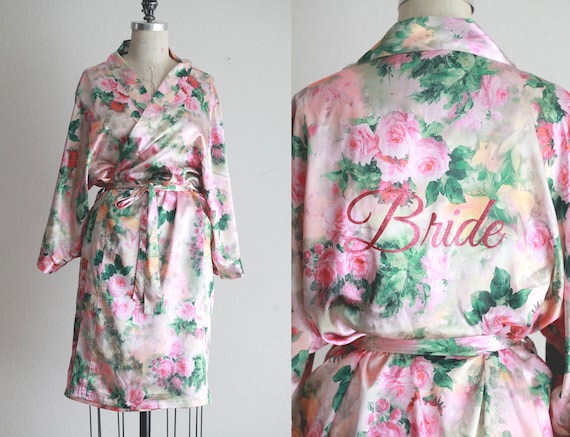 Bridal watercolor rose botanical robe