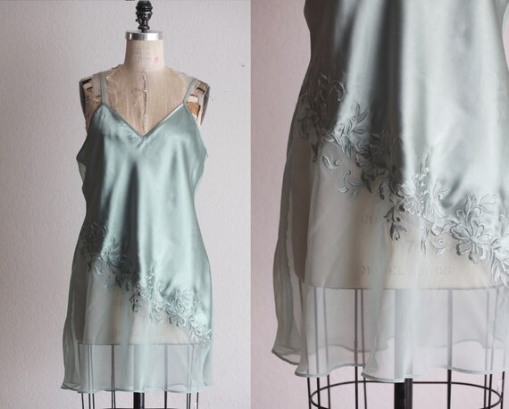Sage green sheer back slip dress