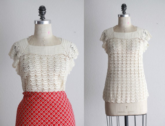 Hand crocheted cream lace blouse
