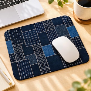 Tappetino per mouse giapponese, accessorio da scrivania con patchwork ispirato al Sashiko indaco