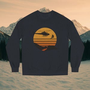 Sudadera retro de snowboarder con cuello redondo de montaña