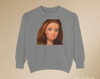 Disgusted Doll Reaction Sweatshirt - Meme Face Graphic Pullover