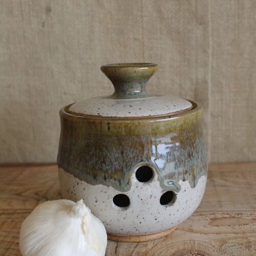 Wheel Thrown Pottery Garlic Holder Lidded Garlic Keeper Etsy