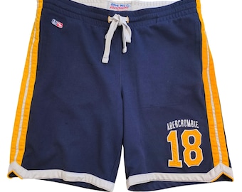 Abercrombie & Fitch Mens Navy Blue Mesh Athletic Shorts Y2K Striped Size M
