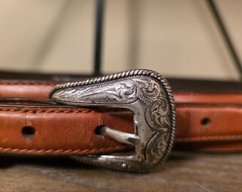 Vintage Nocona Genuine Leather Belt Western Conchos & Buckle  display picture 3