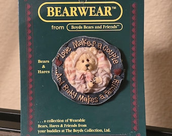 Vintage Boyds Bears Bearwear I Love Makes a Couple And Baby Makes Fam Pin Brooch