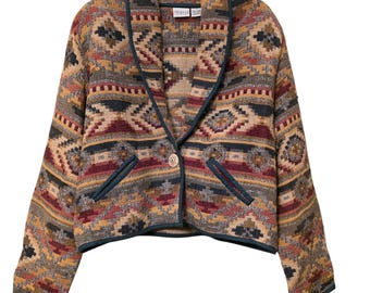 Carolina Colours Vintage Southwestern Tapestry Jacket Cotton Geometric Grandma L