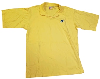 Vintage Nike Polo Shirt Mens Large Yellow Blue Embroidered Swoosh Grey Tag 90s