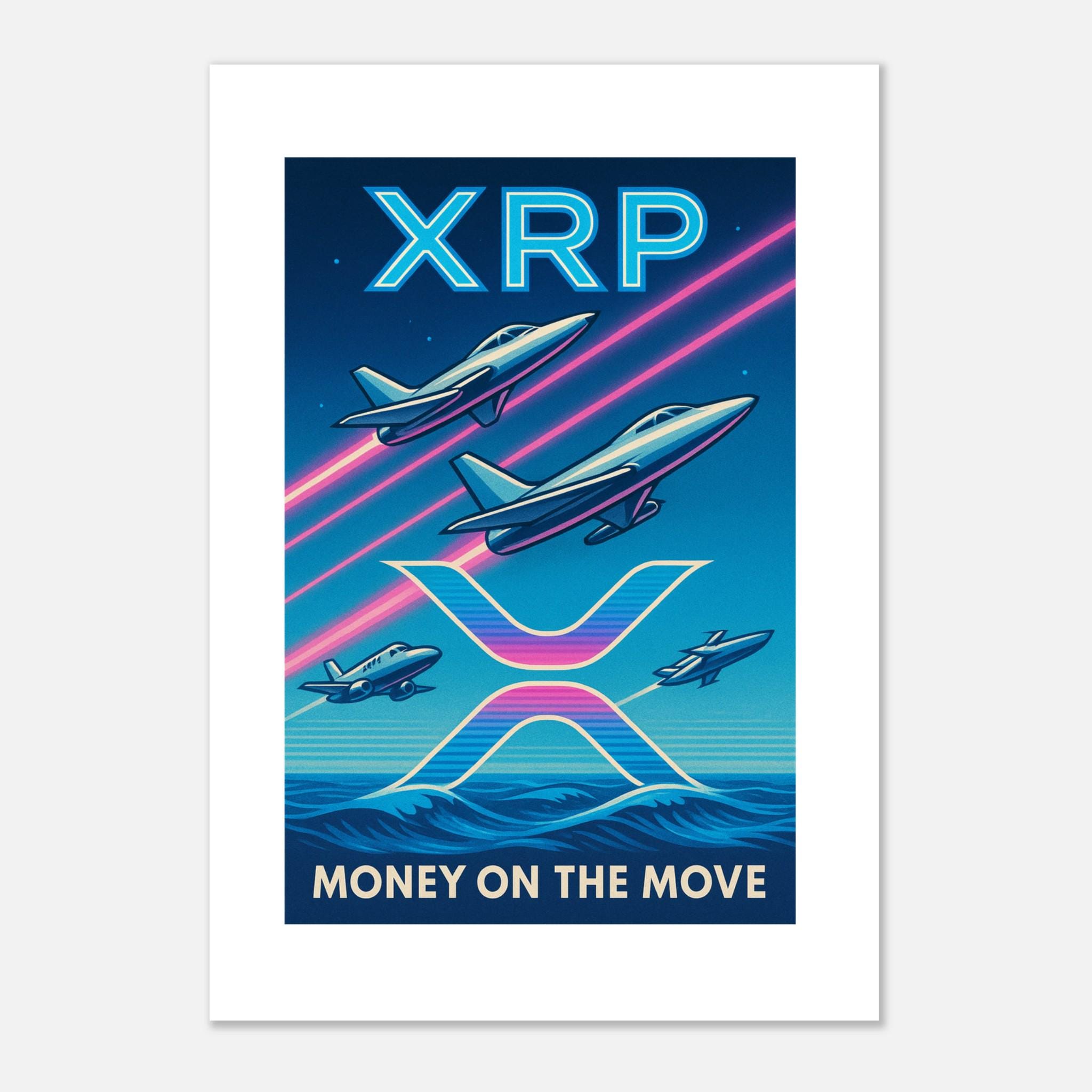 XRP「Money on the Move」ポスター | レトロな暗号アート | 80年代シンセウェーブテックインテリア - Etsy 日本