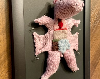 Knitted Fetal Pig: Framed with Black Background