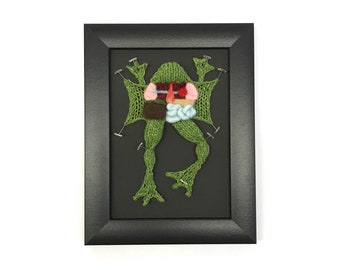 Miniature Knitted Frog Dissection